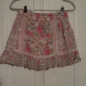LoveShackFancy Pink Floral Mini Skirt